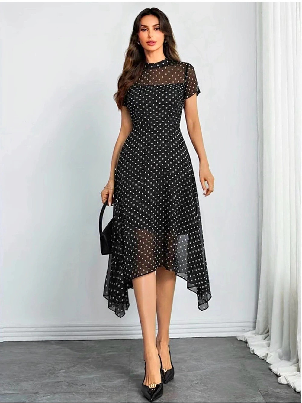 Polka Dot Midi Dress in Black
